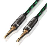 FRiEQ® 3.5mm Male To Male Car and Home Stereo Cloth Jacketed Tangle-Free Auxiliary Audio Cable (4 Feet/1.2M) Fits Over Tablet & Smart Phone Cases For Apple iPad, iPhone, iPod, Samsung Galaxy, Android, MP3 Players Black/Green (Plug will be Fully Seated with Phone Case On)