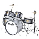 Mendini MJDS-5-SR Complete 16-Inch 5-Piece Silver Junior Drum Set with Cymbals, Drumsticks and Adjustable Throne
