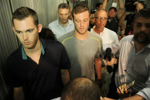 US Olympic swimmers Gunnar Bentz and Jack Conger held by police at Galeao Airport, Rio de Janeiro, Brazil - 17 Aug 2016