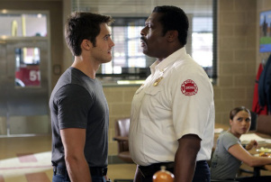 CHICAGO FIRE -- "The Hose or The Animal" Episode 501 -- Pictured: (l-r) Steve McQueen as Jimmy Borelli, Eamonn Walker as Chief Wallace Boden -- (Photo by: Parrish Lewis/NBC)