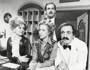 Mandatory Credit: Photo by Bryn Colton/Daily Mail/REX/Shutterstock (889199a) The Cast Of The Fawlty Towers Series A Slapstick Creation Set In A South Coast Hotel. From Left To Right: Prunella Scales Connie Booth John Cleese And Andrew Sachs.  The Cast Of The Fawlty Towers Series A Slapstick Creation Set In A South Coast Hotel. From Left To Right: Prunella Scales Connie Booth John Cleese And Andrew Sachs.