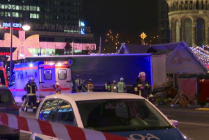 In this screen grab taken from video, emergency services attend the scene, after an attack by a truck at a Christmas market, in Berlin, Monday, Dec. 19, 2016. German media are reporting a truck has run into a crowded Christmas market in the center of Berlin, causing multiple injuries. Both the Berliner Zeitung newspaper and the Berliner Morgenpost reported the truck ran into the market outside the landmark Kaiser Wilhelm Memorial Church on Monday evening. (AP)