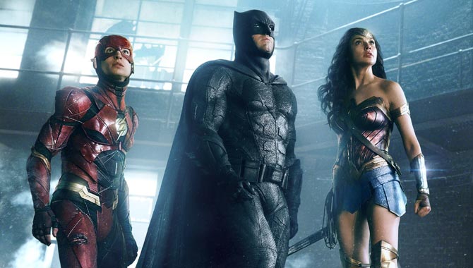 Ezra Miller, Gal Gadot and Ben Affleck star in 'Justice League'