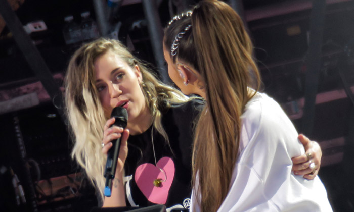 Ariana Grande with Miley Cyrus at One Love Manchester