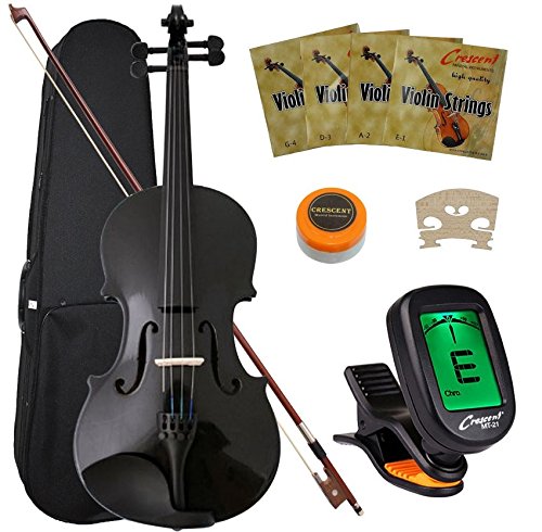 Crescent 4/4 Full Size Student Violin Starter Kit, Black 