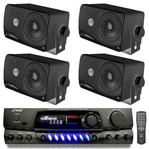 4) Pyle PLMR24B 3.5″ 200W Box Speakers + PT260A Home 
