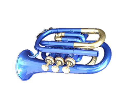 Queen Brass Pocket Trumpet Brass Made B Flat W/Case+Mp Blue 